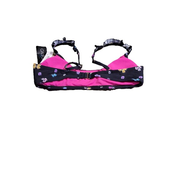 NWT California Waves Ruffle Bralette Bikini Top Juniors' M Black Print Back Hook - Picture 6 of 7